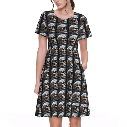 Robe d'été imprimé squelette manche courte look casual original femme