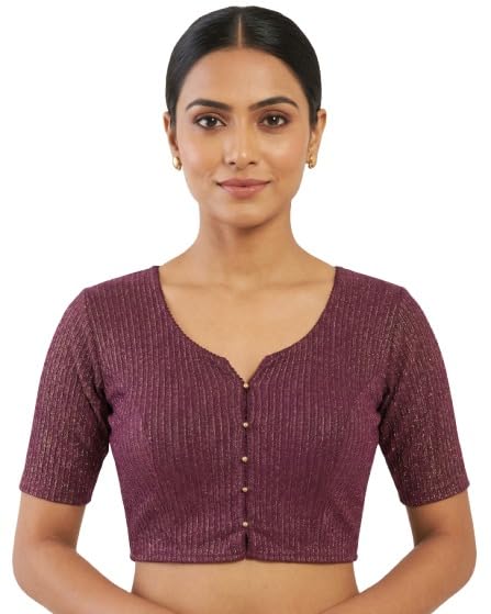 lady bloom Women’s Stretchable Lycra Blouse – Stylish Ribbed Design, Half Sleeve, Front Open Button Blouse for Saree-picture-9