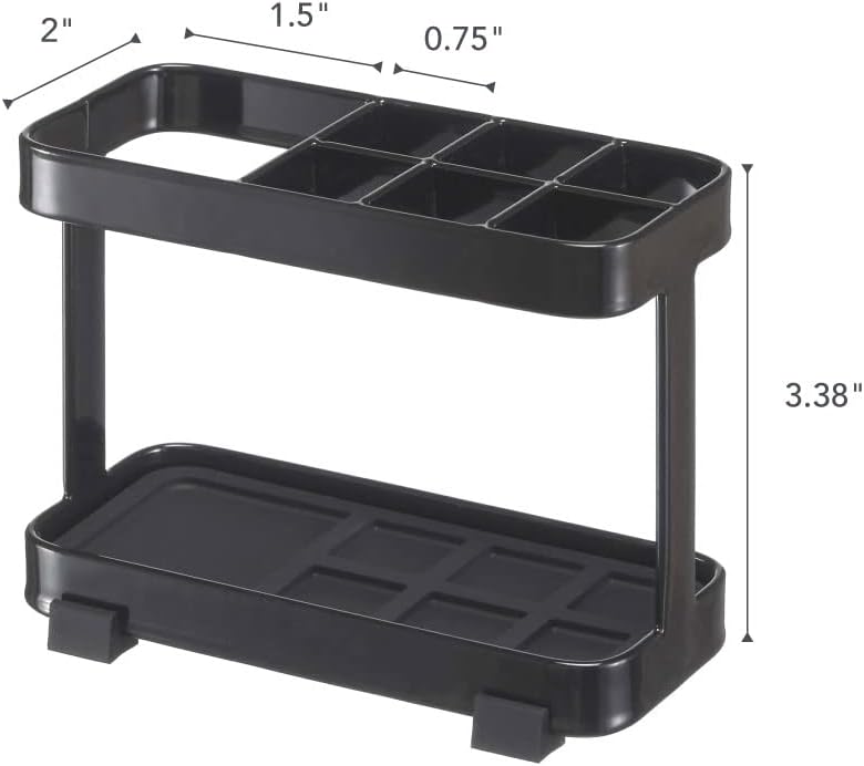 Black Steel Tower Toothbrush Stand with Rubber Mat