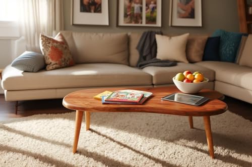 Image of Sheesham Wood Coffee Table | Living Room | 2 Seater Stool | Wooden Sofa Table | Natural Finish | Drawing Room | Without Pillow | Solid Wood Frame