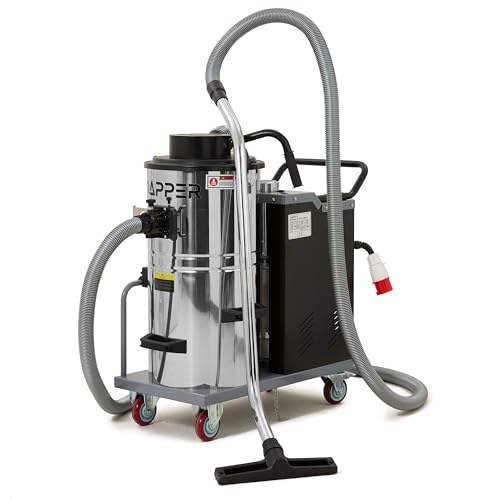 Industrial Wet/Dry Vacuum Cleaner with HEPA Filter, 24 Hour Operation, 7 Peak HP, 223.5 CFM, 14.5 Gallon Stainless Steel Tank, 220V 3-Phase — Ideal for Factories, Warehouses & Auto Shops