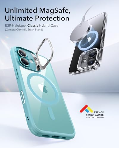 Image of ESR for iPhone 16 Case, Camera Control Button Compatible with MagSafe, Military-Grade Protective Case, Built-in Stash Stand Phone Case, Scratch-Resistant Back Cover, Classic Series, Clear Green