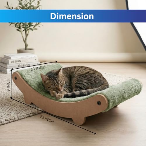 Image of Cat Hammock Bed with Plush Cushion, Wooden Curved Rocker Design, 23x13x6 Inch, Premium Comfort Lounger for Cats (FURR-162) (Green)