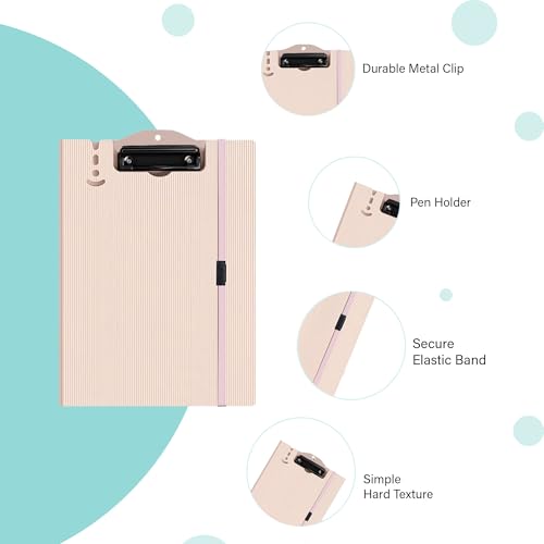 Image of oddpod Vertical A4 Plastic Clipboard with Elastic Strap /Multi-Function Document Paper Storage File Folder with Outer Cover for Students & Professionals - Light Pink