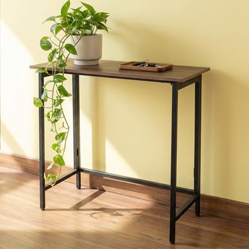 Image of ecofynd 31 Inch Console Table, Metal with Engineered Wooden top for Long Narrow Hallway, Entryway, Living Room, Dining Room, Office, Home Side Table Storage Shelf (BLKBRN, CT006)