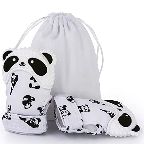 Image of Teething Mittens for Baby, Mitten Teether Toy, Infant Teething Mitt Set, Cute Panda Teether, Pack of 2