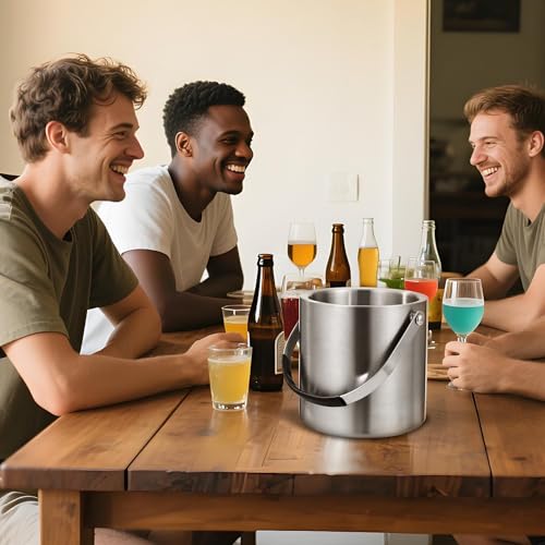 2L Eiswürfelbehälter, Eiskübel mit deckel,Eiswürfelbehälter Edelstahl mit Clips und Sieb, perfekt zum Abkühlen von Getränken, Bier, Champagner und Früchten für Partys, Partys, Riegel