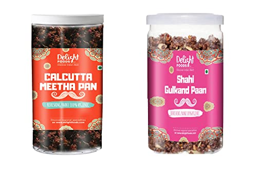 Image of Delight Foods Calcutta Meetha Paan Without Supari & Shahi Gulkand Mukhwas Mouth Fresheners, 200grams (100gm each) | Sweet Paan Hygienically Packed Traditional Mukhwas | Mouth Freshener