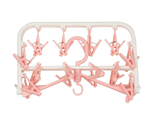 Image of Premium Cloth Drying Hanger Rack(24 Clips) 360 Degree Portable & Rotatable Clips,Baby Clothes Hanger, Foldable Hanger (Pink)