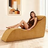 Yoga Chair Lounge for Adult, Yoga Lounge Chair，Ergonomic Chaise Lounge Chair,Chaise Lounge Indoor， Head Pillow，Perfect for Stretching, Massage, and Relaxation, Used in Living Room, Bedroom（Yellow）