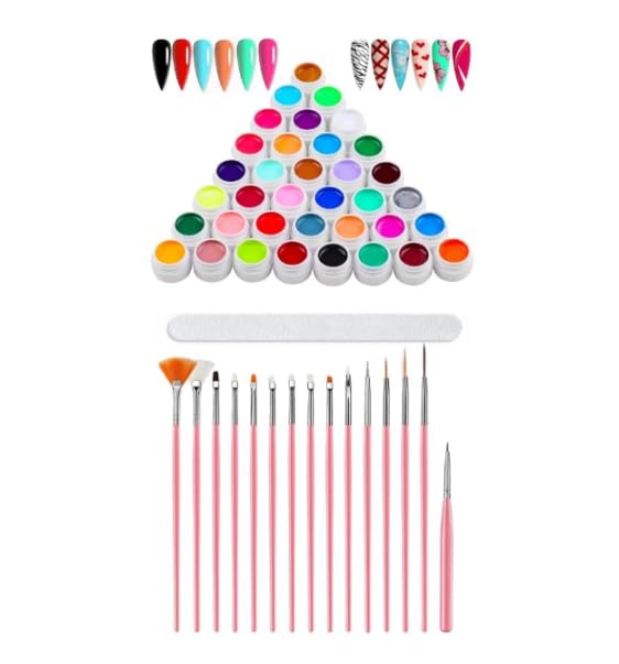 36 Colors Nail Art Gel Paint Kit Gel Nail Polish Set, Solid Gel Nail Polish with Nail Brush for DIY Nail Art Design, Solid Nail Art Gel Polish for DIY At Home, Nails Kits Gift for Women