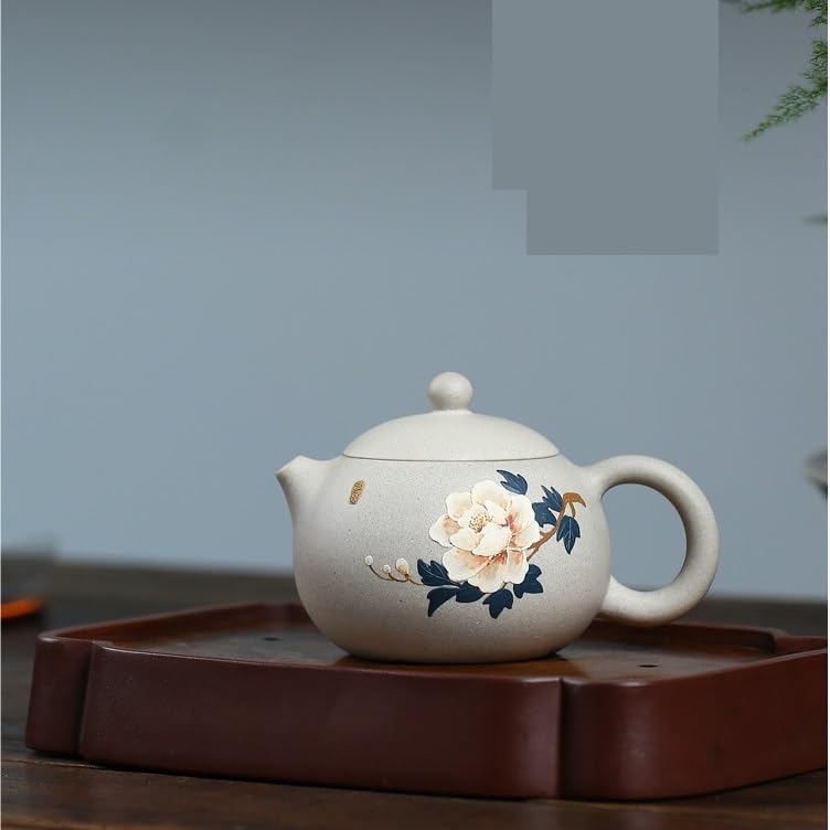Teekanne, chinesische handgeschnitzte Blütenblätter, Retro-Keramik-Teekanne, handgefertigte Teekanne, tragbare Reise-Teekanne, Tee-Ei
