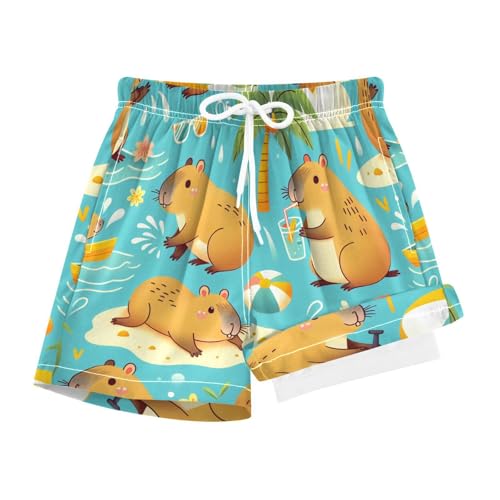 YANENDIE Boy Swim Trunks with Compression Liner Capybara Swimming Boys Swim Shorts Quick Dry Beach Shorts
