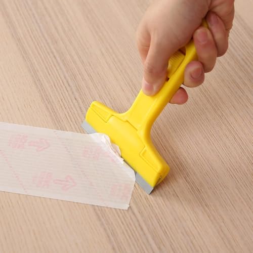 Image of Inditrust Razor Portable Scrapper and 3 Blade with ABS Plastic Handle Tool to Remove Silicone & Paint Stains Floor Tile Grout Remover Mirror Glass Window Cleaning Device Wiper Scraper, Yellow