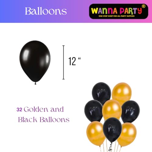 Image of Wanna Party Happy Birthday Decoration Items - Pack of 34, Birthday Decorations Kit | Black and Gold Balloons for Birthday Decoration | Birthday Decorations for Husband | Balloon Decoration Items