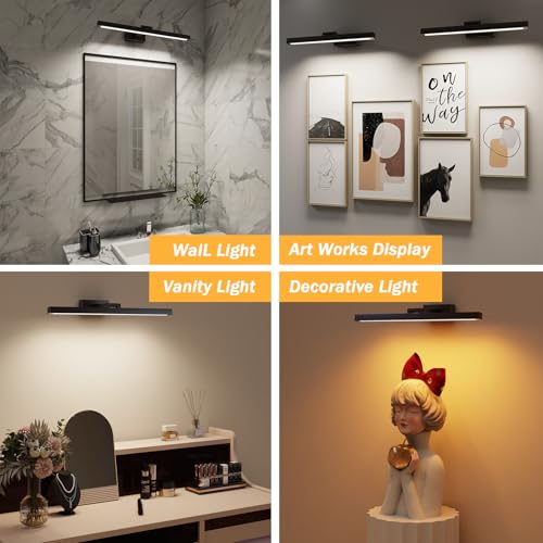 Image of Rechargeable Picture Light,15.74 Inch Battery Operated Wall Mounted Art Lamp with Remote,4000mAh Long Lasting,3 Color Dimmable Timer,270 Adjustable Gallery Poster Light(Black)