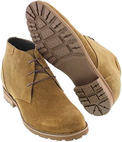 CALTO Men's Invisible Height Increasing Elevator Shoes - Khaki Tan Nubuck Leather Lace-up High-top Chukka Style Dress Boots - 3 Inches Taller - T65561 - Size 9 D(M) US | Image 4
