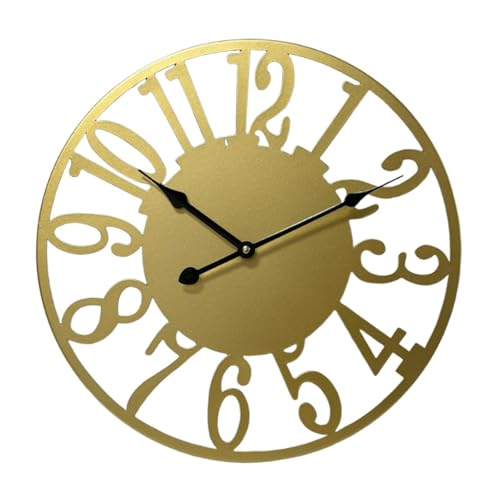 Horloge murale pour chambre et bureau ronde 16 pouces silencieuse couleur or