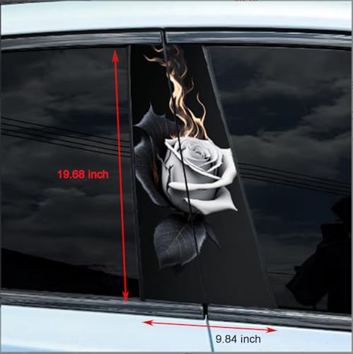 Image of 2pcs /1set Car B Pillar Sticker Decal Upgraded Vinyl Car Decals Body Side Stickers,Wolf Lions Rose Tigers Graphics Scratch Cover Large Sticker for Car Auto Van SUVs Trucks 19.6'' (White Black Rose 2)