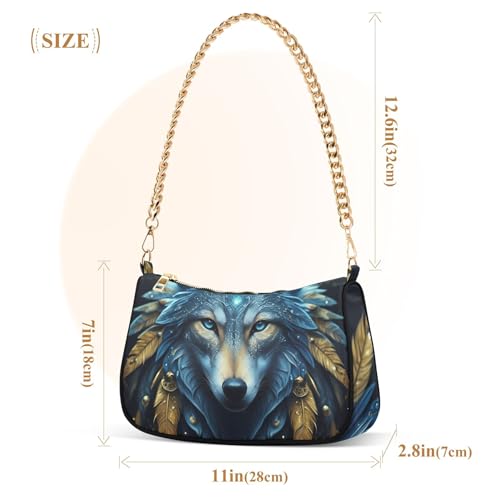 Mystical Blue Wolf Face Celestial Ladies Shoulder Bag Prints for Women Classic Purse Hobo Totes Cartoon Clutch Handbags Zipper Closure3