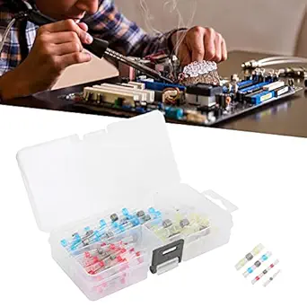 Ubersweet Solder Ring Terminal, Heat Shrink Terminals Insulated 100Pcs Polyethylene with Storage Box for Electrical Wire Connection |