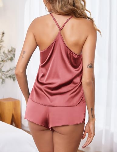 Image of Ekouaer Silky Women Pajamas Set Satin Cami Top & Shorts Lingerie Pjs | 2 Piece Silk Nightwear Soft Camisole Sleepwear for Home, Daily Wear, Wedding, Party, Date Nights