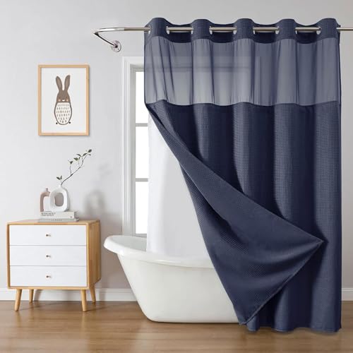 Consejos para Comprar Cortinas de baño de tela los 5 más buscados. 49 Cortina de Ducha para baño 182*182cm, Cortina de Baño Tela Impermeable, Cortina de ducha de gofre sin ganchos y broches con ventana superior transparente, Adecuado para el hogar,...
