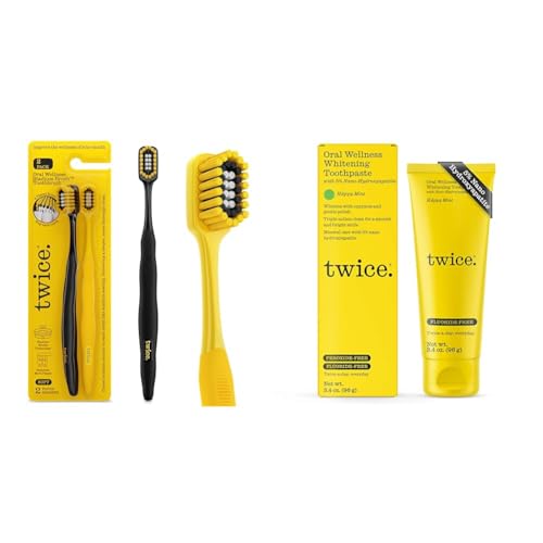 TWICE Soft Stadium Bristle Toothbrush 3-Tier Bristles Deep Clean Teeth Gums 2Ct & 5% Nano Hydroxyapatite Whitening Toothpaste Fluoride Peroxide Free Vegan Triple-Action Happy Mint 3.4oz image 2