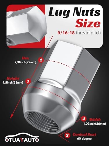 Image of OTUAYAUTO 9 /16-18 OEM Lug Nuts - Replacement for 2005-2011 Dodge Dakota, 2004-2009 Durango, 2002-2010 Ram 1500, 2011 Ram 1500, 2007-2009 Chrysler Aspen, 20PCS Chrome OEM Factory Style Lug Nut