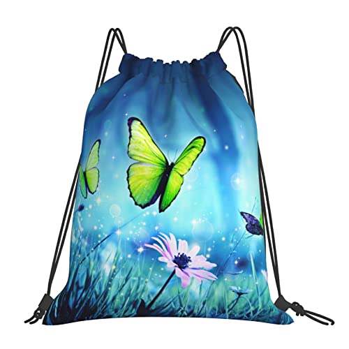 Magisches Dickicht, Schmetterling, Gänseblümchen Herren Damen Sportbeutel Hipster Kordelzug Rucksack Mit Kordelzug Gym Sack Für Turnhalle Reise Strand