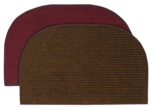 Image of Kuber Industries D-Shape Durable Microfiber Door Mat, Heavy Duty Doormat,(Set of 2, 14'' x 23'', Maroon & Brown)-KUBMART12199
