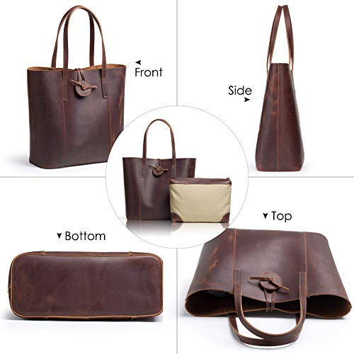 Jack&Chris Premium Leather Tote Bag, Vintage 15"Laptop Bag, Large Shoulder Purse Handbag for Women MC506 Red Brown