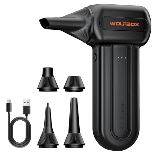 Image of WOLFBOX MF60 Multi-Purpose Air Duster, Cordless Rechargeable Mini Blower with 3 Power Levels, Fast Charge Support, Up to 110000RPM, 5 Nozzles for Electronics, Car Interior & Household Use
