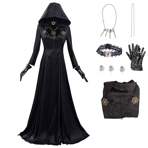 brehiay Lady Village Costume Gothic Cosplay Dress Black Hooded Dress Halloween Vampire Cosplay