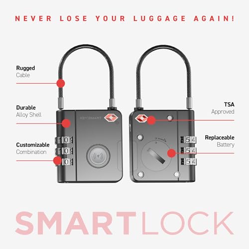 Image of KeySmart SmartLock Tracking Luggage Locks, TSA Locks for Luggage, GPS Tracker, Combination Lock Compatible with Apple Find My App, Best Travel Essentials, Replaceable Non-Rechargeable Battery (3 Pack)