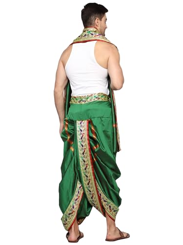 Image of Rameshwaram Fabrics Mens Ready to Wear Silk Dhoti with Angwastra Set - Pocket Dhothi
