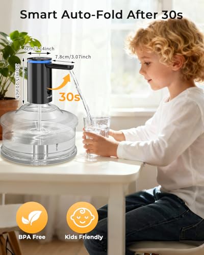 Image of Aluan Water Dispenser Pump for 20 Litre Bottle, Automatic Water Pump with Led Digital Display, Foldable Two-Tube Water Outlet Water Dispenser Hot and Cold Smart Touch with Rechargeable 1200mAh Battery