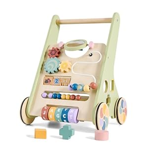 Baby Push Walker for Babies 10+ Months, Wooden Baby Walker Push Toy, Montessori Activity Walker with Wheels, Walking Toys for 1 Year Old Girl Boy Activity Center, Sit to Stand Walker