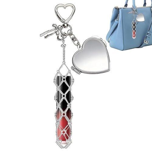 Image of Lipstick Holder Keychain Lipgloss Holder Keychain Lip Gloss Holder Keycharms for Girls Cute Bag Charms Portable Lipstick Charm Keycharms with Heart Mirror Travel Makeup Pouch (Lipstick not Included)