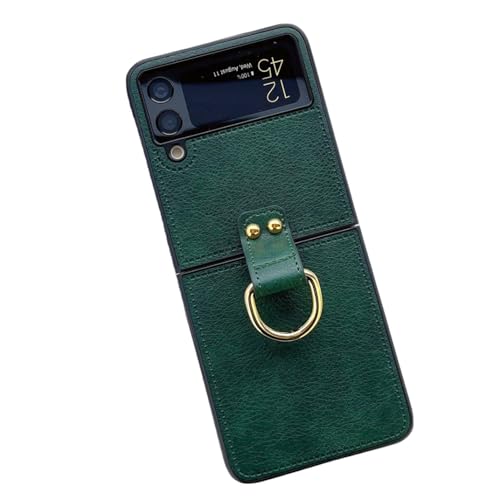Housse en cuir pour Samsung Galaxy Z Flip 4 avec support d'anneau antichoc vert