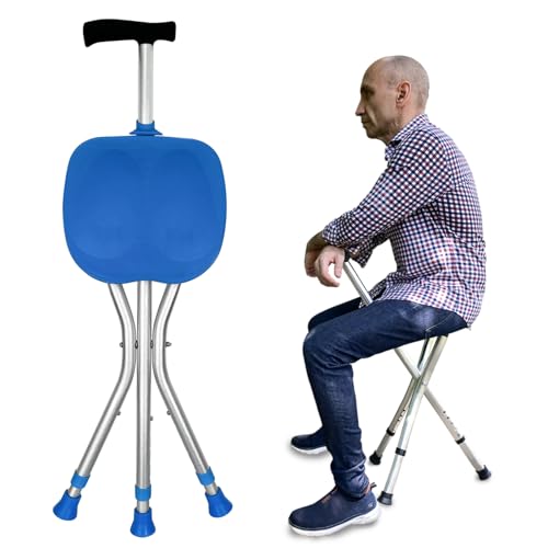 Image of Portable Adjustable Folding Walking Cane with Seat Allows Durability While Walking and Convenience for Sitting, Alloy Crutch Chair, Anti-Slip Lightweight Walking Stick for Seniors