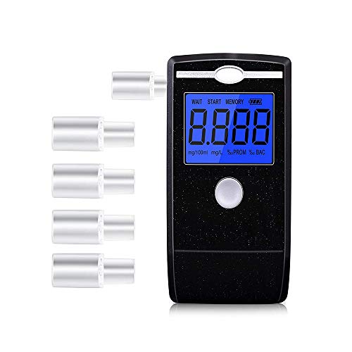 LZHOO Alcohol Tester,Professional Breathalyzer Portable Breath Digital Display Alcohol Tester with 6 Units Modes & 5 Mouthpieces