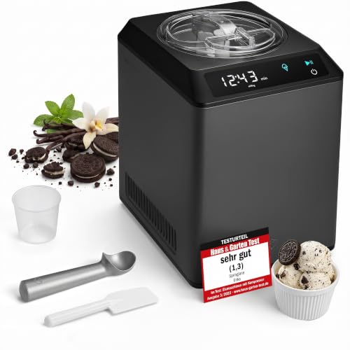 SPRINGLANE sorbetière & yaourtière Erika 2,5 L avec compresseur auto-refroidissant 250 W, sorbetière en acier inoxydable (Noir avec réservoir à glace, 2,5 L)