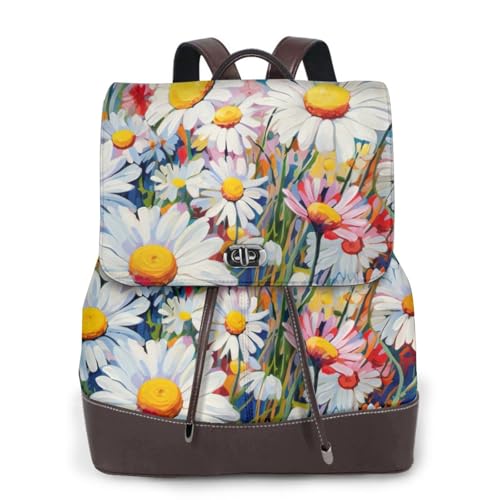Sac à dos d'été femme cuir floral marguerites chic noir polyvalent travail