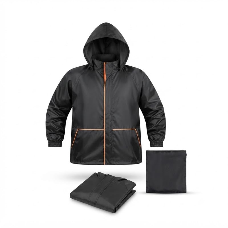 𝟏𝟓 𝐘𝐚𝐫 𝐋𝐨𝐧𝐠 𝐋𝐢𝐟𝐞 𝐖𝐚𝐫𝐫𝐚𝐧𝐭𝐲 Full Sleeve Waterproof Raincoat Set for Men, Hooded Reusable Rain Jacket and Pants, Lightweight Travel Rain Wear for Cycling, Hiking & Camping.-image-47