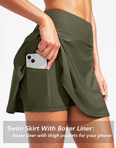Image of Kayrth Women's High Waisted Swim Skirt with Zipper Pockets Tummy Control Bathing Suit Swimsuit Tankini Bottoms
