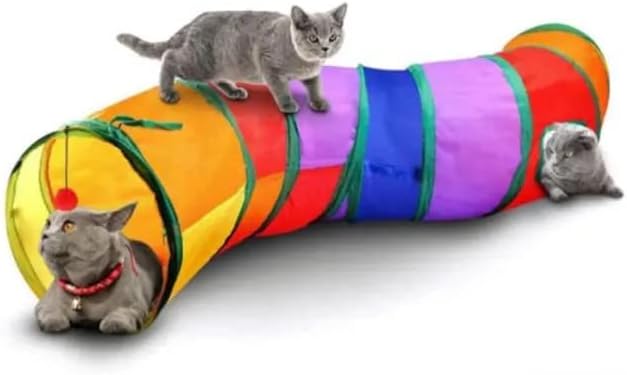 24x7 eMall Cat 2 Way Tunnel Cat Toy Indoor Outdoor Kitty Puppy Puzzle Exercise Hiding Training Toy Pet Tube Collapsible Play Toy - 122 CM