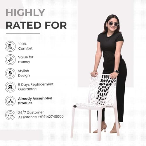 Image of Web Plastic Chair Living Room Without Arm Chair (Jali) Gloss Finish Chair Home, Office, Restaurant, Cafe, Garden, Stackable Chair (2, White, Standard)