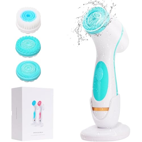 Cepillo de limpieza facial eléctrico 3 en 1 con 3 cabezales de cepillo, recargable, limpieza profunda, cepillo facial impermeable para hombres y mujeres, todo tipo de piel (azul)