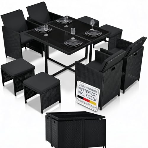 Juskys Polyrattan Sitzgruppe Baracoa L 9-teilig wetterfest...